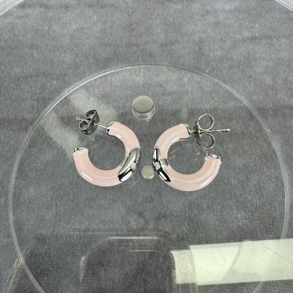 Louis Vuitton Pink Fleur Flower Star Silver Hoop Earrings - Picture 4 of 9